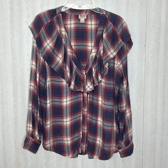 Mossimo Supply Co. Plaid Ruffle Top - Blue and Red - Picture 2 of 4